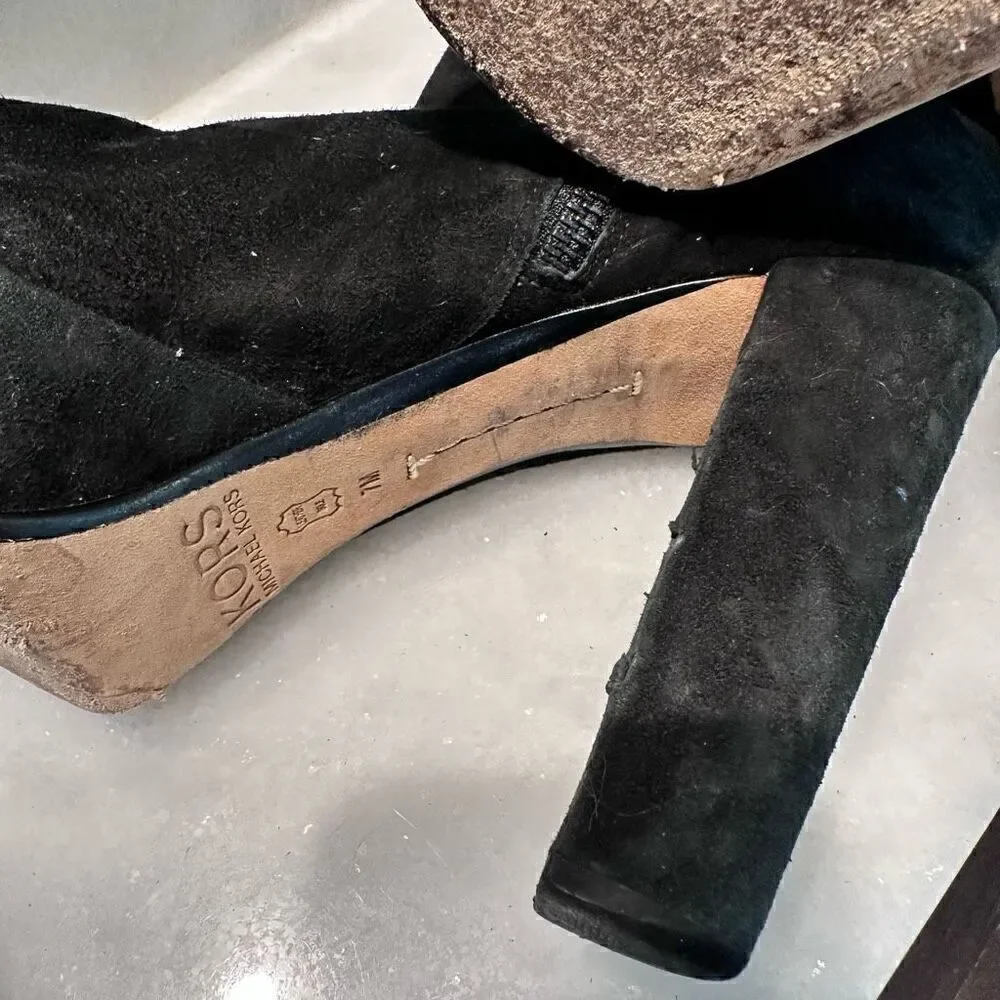 Michael Kors Womens VINTAGE Y2K Zip Block Heels Platform Ankle Boots Black Size